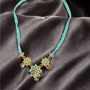 Handmade Blue Brown beaded Necklace Elegant Women Gift Boho